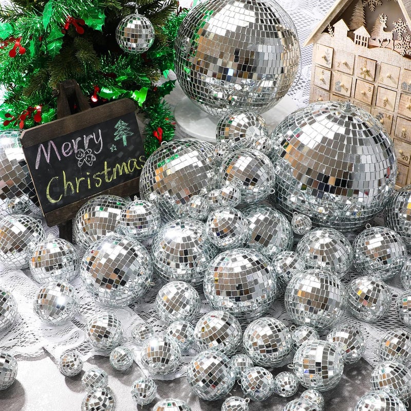 Hoolerry 65 Pcs Disco Balls Decoration Mirror Disco Ball Ornament for Xmas Tree Assorted Size Hanging Silver Balls for 2026 New Year Party Wedding Dance Ballroom Stage Props(4/2.4/2/ 1.6/1.2 in) - Image 2
